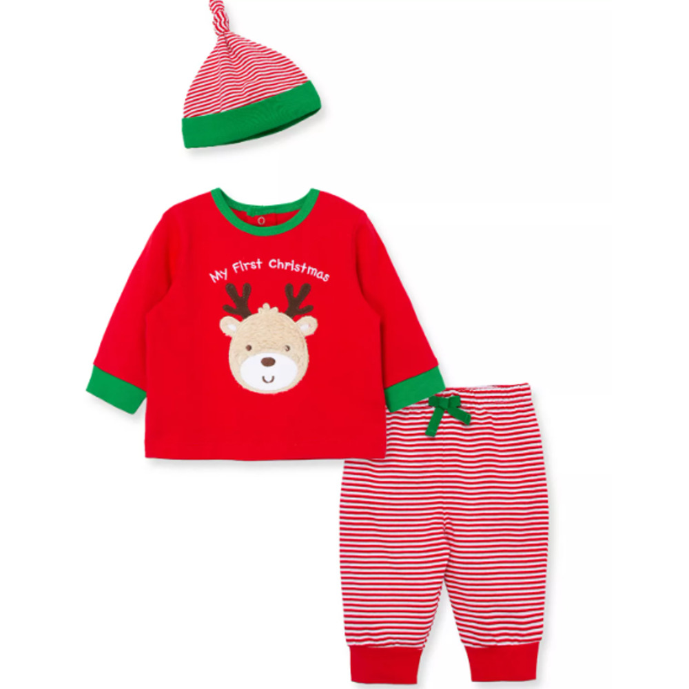 Baby My First Christmas  LITTLE ME  Deer T-shirt, Joggers and Hat 6 mo  NWT